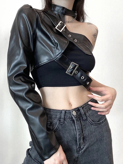 Asymmetrical leather jacket-Y3K Style