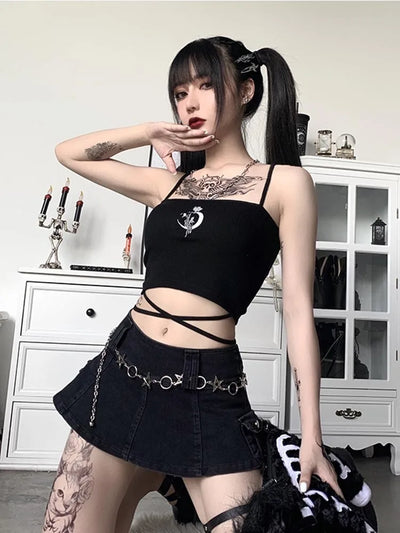 Cute goth crop tops-Y3K Style