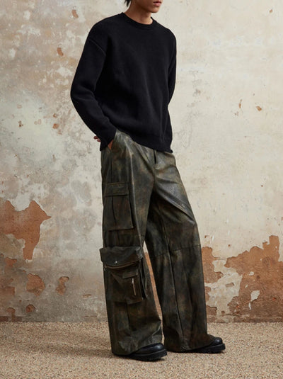 Green leather cargo pants-Y3K Style