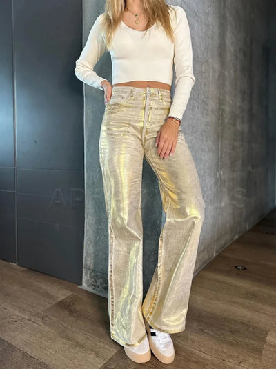 Metallic gold jeans-Y3K Style