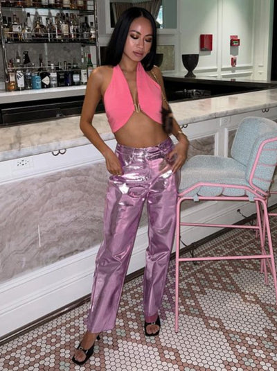 Metallic pink pants-Y3K Style