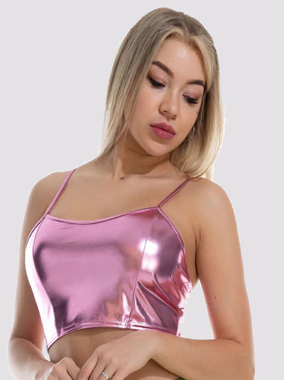 Pink holographic crop top-Y3K Style