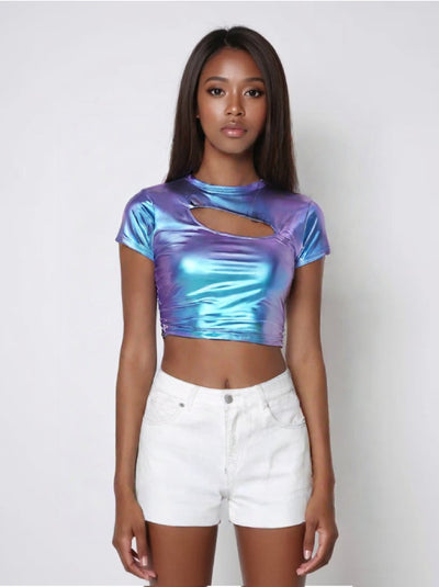 Purple holographic crop top-Y3K Style