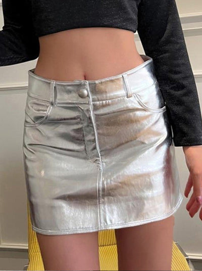 Silver Metallic Skirt-Y3K Style